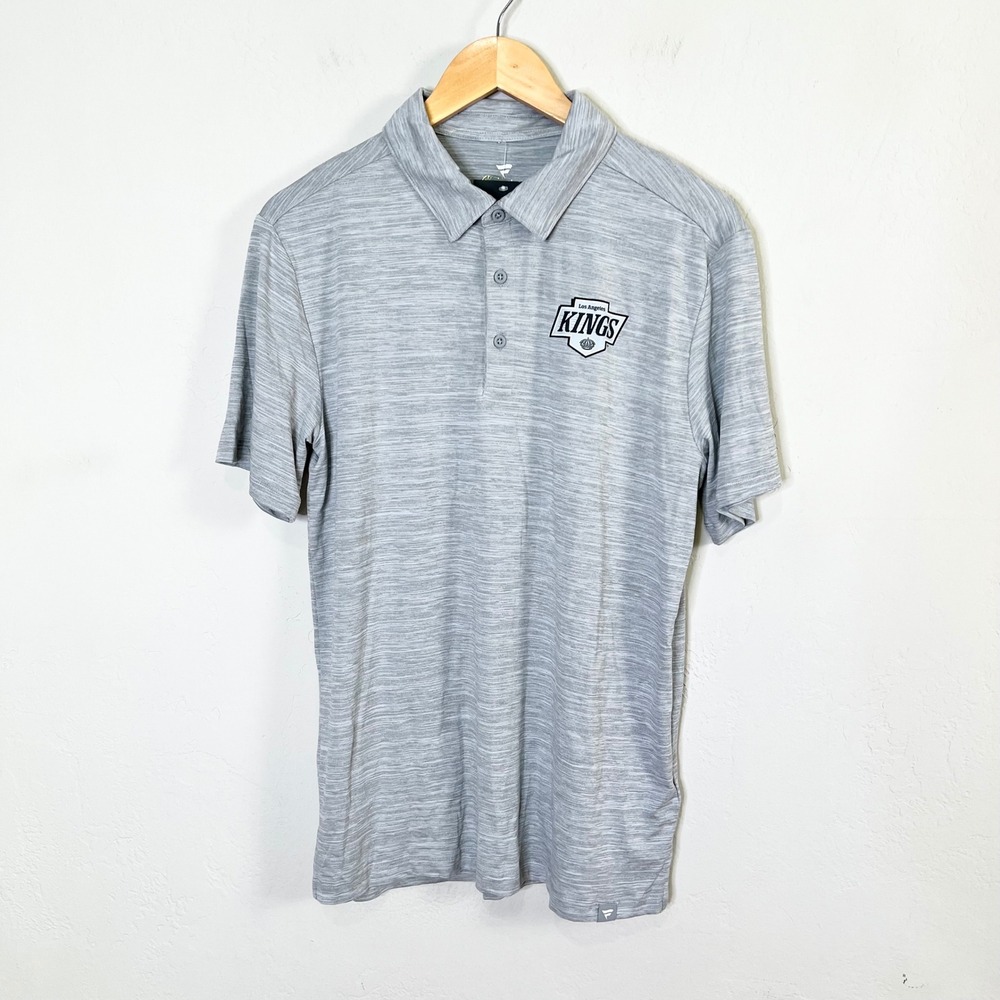 Los Angeles Kings NHL Fanatics Polo Shirt Mens Size M Heather Grey Short Sleeve